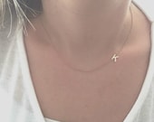 Initial Necklace Gold 14k, Sideways Necklace, Letter Necklace, Sideways Initial, Personalized Jewelry, Solid Gold Necklace