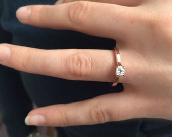 Rose Gold Solitaire Ring, Solitaire Ring,Simple Ring,Rose Gold Simple Ring, Christmas gift