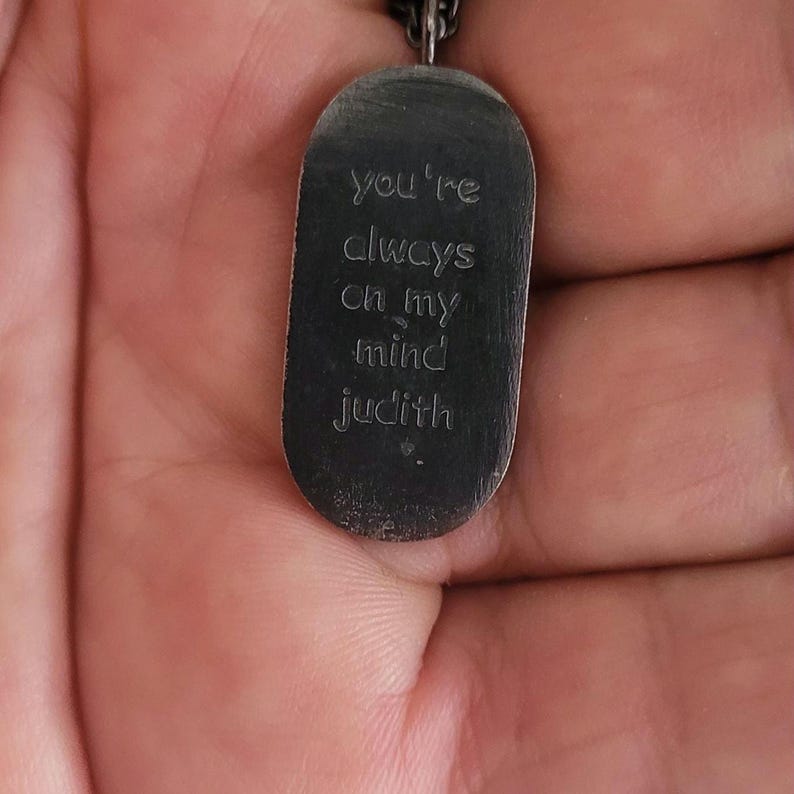 Mens Custom Pendant Letter Note Necklace Christmas Gift for Him Made of Oxidized Silver With an