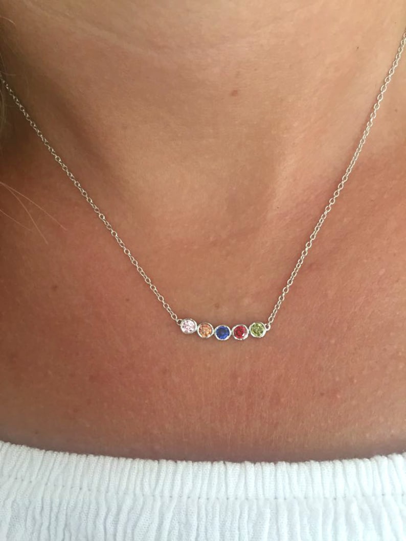 Birthstone Family Necklace Gold 14k, Personalized Valentines Gift For Mom, Custom birthstone necklace, Family Jewelry, Mother's Day gift, gi image 1