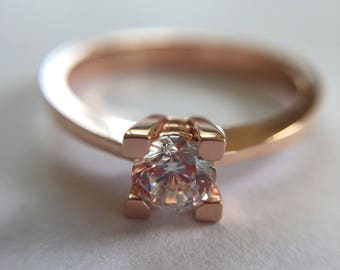 Rose Gold Ring Solitaire, Gold Solitaire Ring, Cubic Zirconia Ring, Promise Ring, gift