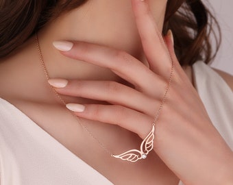 Necklace angel wings silver cz gift for her