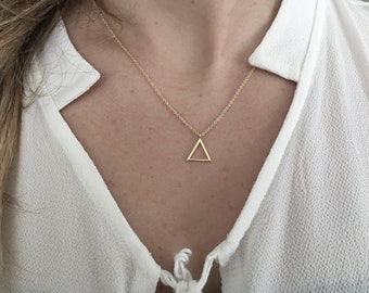 Gold Geometric Necklace 14 Karat, Triangle Gold Necklace, Gold Symbol Necklace ,Fire Alchemy Necklace, Elegant Necklace, Labor Day Sale