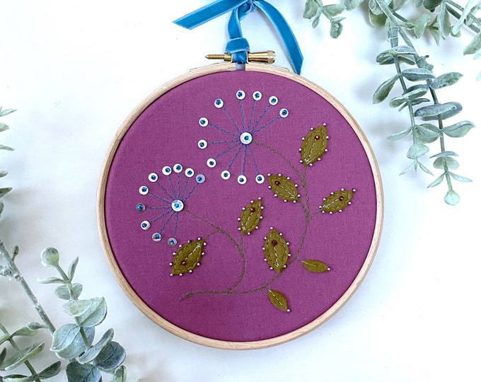 6 Inch Pink Flower Hoop, Floral Hoop, Beaded Hoop, Embroidered Hoop, Mothers Day Gift, Gift for Mum, Embroidery Hoop Art, Floral Hoop