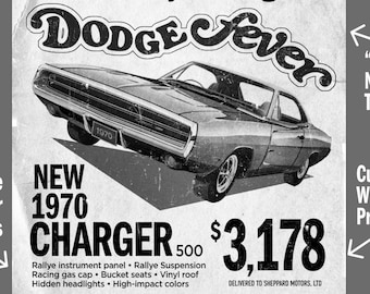 Customizable Retro 1970 Dodge Charger Newspaper Ad Poster