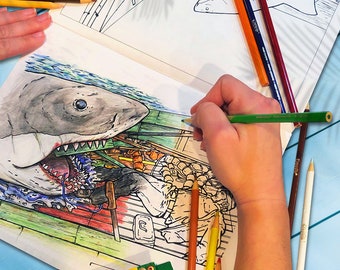 1975 Jaws Coloring Book Shark Collectible  Martha's Vineyard Kids Jaws Party Shark Birthday Gift 4th of July Gifts Gifts Great White Shark