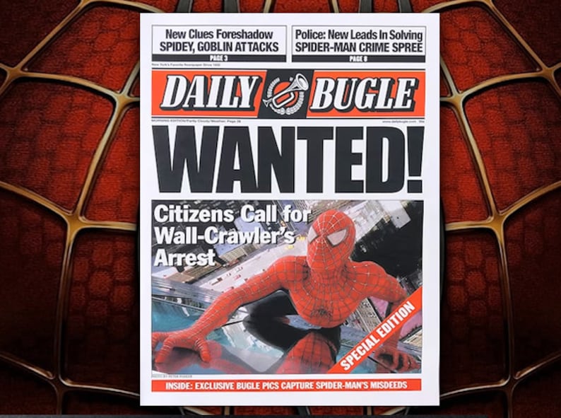 Spiderman Daily Bugle "Wanted" Newspaper Prop Replica image 1