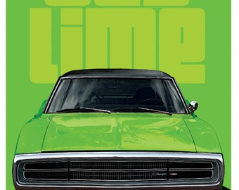 1970 Dodge Charger Poster 24"x36" MOPAR Muscle Car Poster "Sublime" Green Retro "Pop Art"