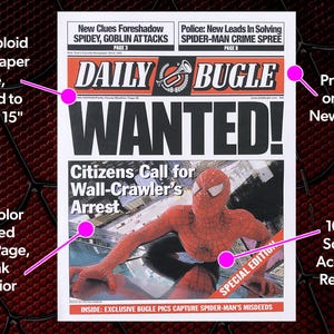 Spiderman Daily Bugle "Wanted" Newspaper Prop Replica image 2