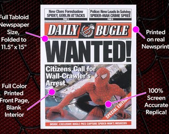 スパイダーマン 新聞 レプリカ デイリービューグル社 まとめ売り グッズ 小道具 スパイダーマン デイリービューグル「指名手配」新聞小道具レプリカ