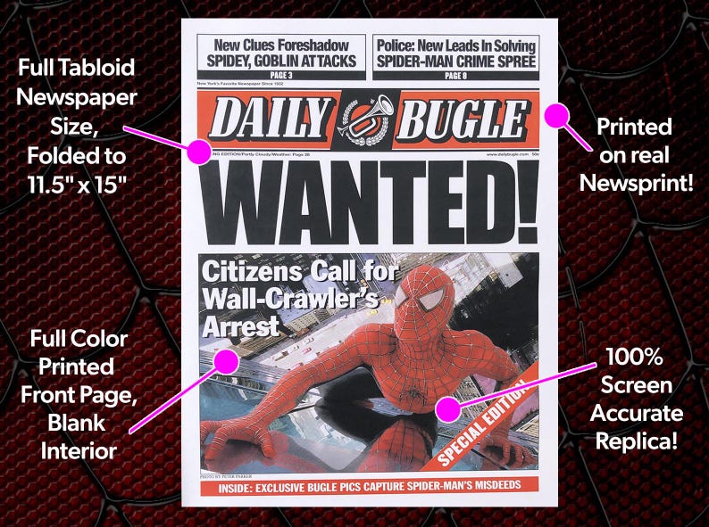 Spiderman Daily Bugle "Wanted" Newspaper Prop Replica image 2