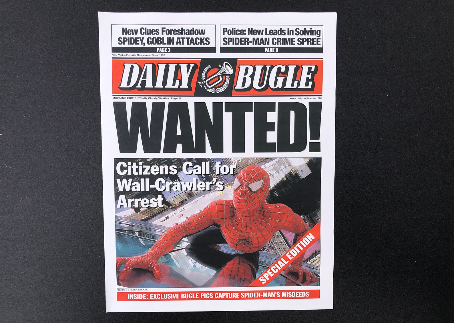 Replica Spiderman 2002 Daily Bugle WANTED Fullsize Newspaper Etsy