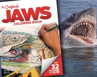 Jaws Shark, livre de coloriage pour adulte, livre de coloriage pour adultes, Quint Jaws, cadeaux à collectionner, jour de l'indépendance, Martha's Vineyard, coloriage pour enfants, enfants