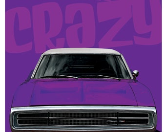 1970 Dodge Charger Poster 24"x36" MOPAR Muscle Car Poster "Plum Crazy" Purple Retro "Pop Art"