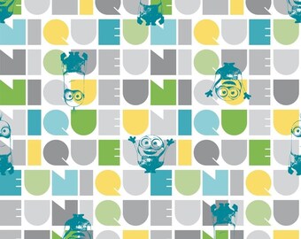 M7 Minion Le Buddies TurquoiseYellow 100/% cotton fabric by the Panel 35.5x43 Minion Panel