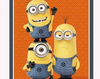 M7 Minion Le Buddies TurquoiseYellow 100/% cotton fabric by the Panel 35.5x43 Minion Panel