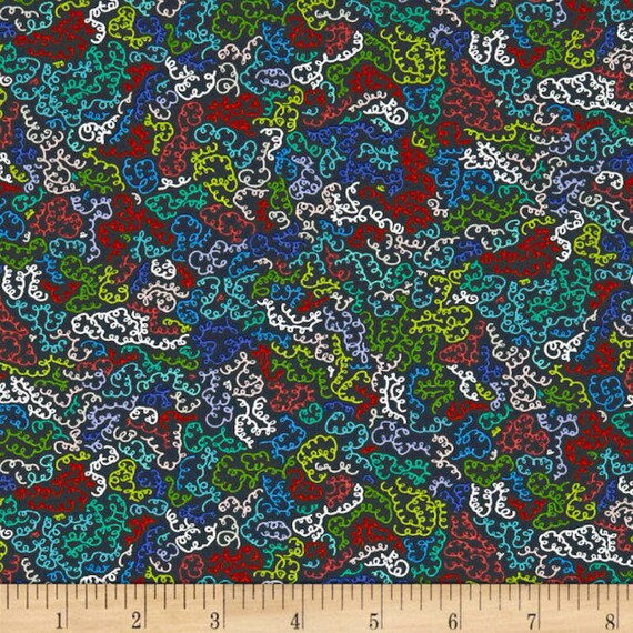 Pattern Fabric: Dark Navy Quilting Treasures Alpaca Picnic Curly Cues 100% cotton Fabric by the yard (QT857)