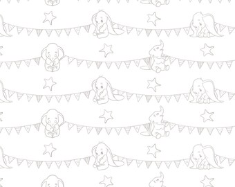 Disney Fabric Camelot Disney Dumbo Bunting Banners Zinc Gray on White Circus Banner and Stars 100/% cotton fabric by the yard CA815