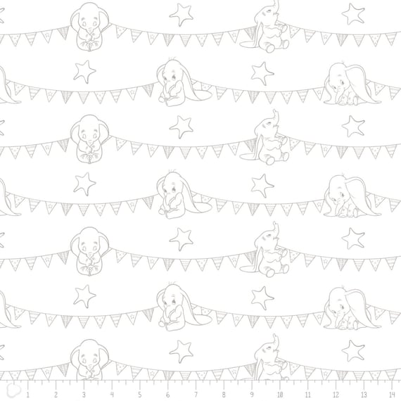 Disney Fabric Camelot Disney Dumbo Bunting Banners Zinc Gray on White Circus Banner and Stars 100/% cotton fabric by the yard CA815
