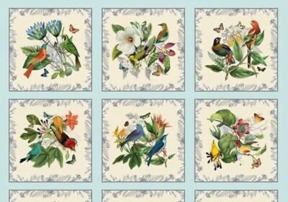 Floral Fabric: Elizabeth's Studio Secret Escape Butterflies, Birds, and Floral  100% cotton fabric by the panel (ES496)
