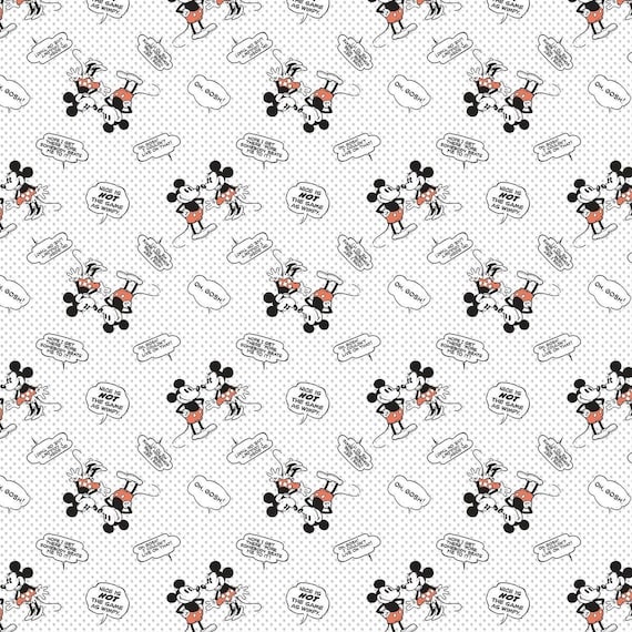 IN STOCK : Disney Mickey & Minnie Vintage Married Life -Nice Is Not The Same As Wimpy  100% cotton Fabric By The Yard (SC1228)