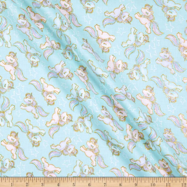 Unicorn Fabric Fabric Editions 3 Wishes Unicorn Sparkle Prancing Unicorns Turquoise 100/% cotton Fabric by the yard Nursery Fabric M530KK