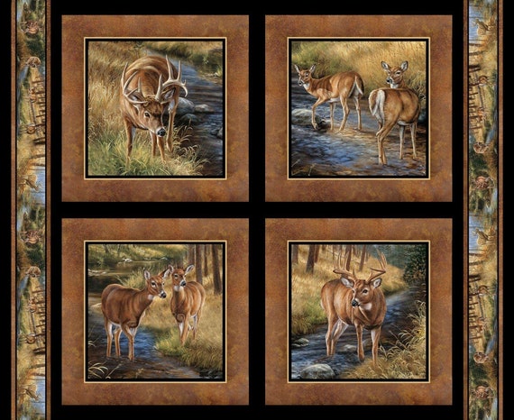 Deer Fabric, Deer Pillow Fabric: Springs Creative Wild Wings Stoney Brook Deer Pillow Panel 100% cotton Fabric By The PANEL 35"x43" (SC12XX)