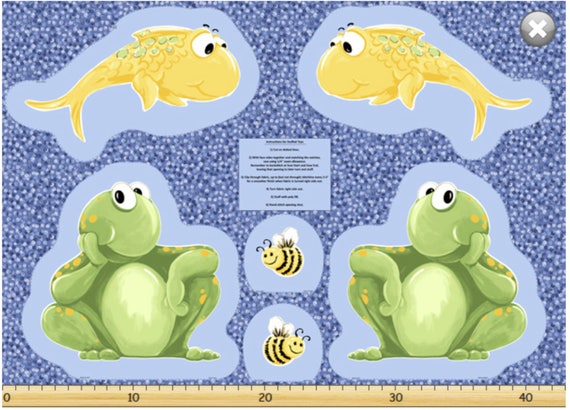 Susybee Fabric, Turtles Fabric:  Susybee's Paul Toy Cut-out Panels - Frog, Bee, and Fish 100% cotton fabric by the Panel 28"x 42" (SB78)