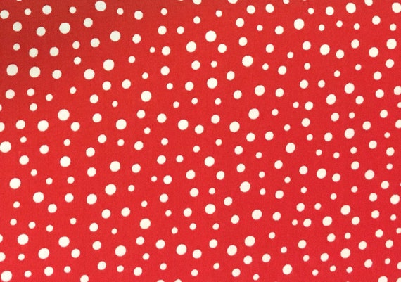 Susybee Fabric, Dots Fabric: Monotone white dots on Red - Circles 100% cotton fabric by the yard 36"x42" (SB16)