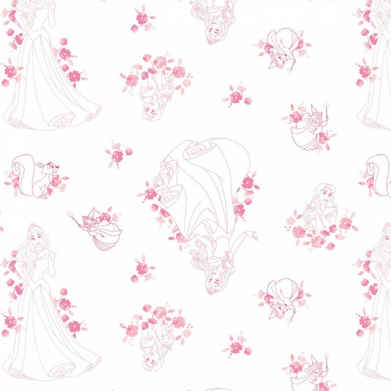 Disney Princess Fabric: Camelot Disney Forever Princess Sleeping Beauty Aurora Toile Pink   100% cotton fabric by the yard (CA1022)