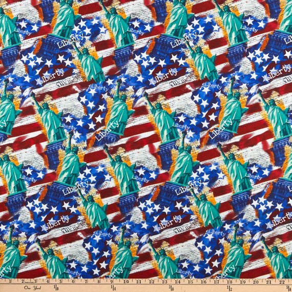 America Fabric: Whistler Studios Lady Liberty Collage Multi 100% cotton fabric by the yard (M604)
