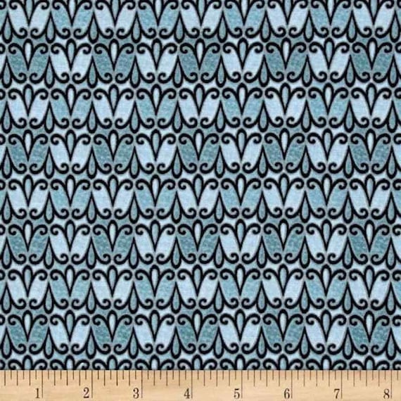 Pattern Fabric: Blue Quilting Treasures Splendid Swans Scroll Geo Fabric 100% cotton Fabric by the yard (QT914)