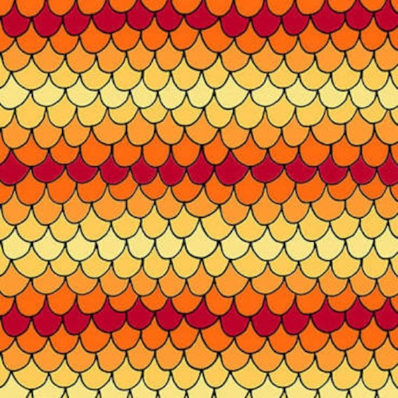 Pattern Fabric: House on the Hill Scallops Yellow Orange Quilting Treasures 100% cotton Fabric by the yard (QT715)