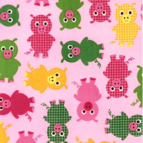 Piggy Fabric: Robert Kaufman Urban Zoologie Pigs Piggy on Pink 100% cotton fabric by the yard 36"x44" (RK113)