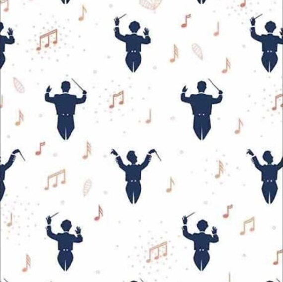 Music Fabric: Melodie Conductors Music White 100% cotton Fabric by the yard (QT733)