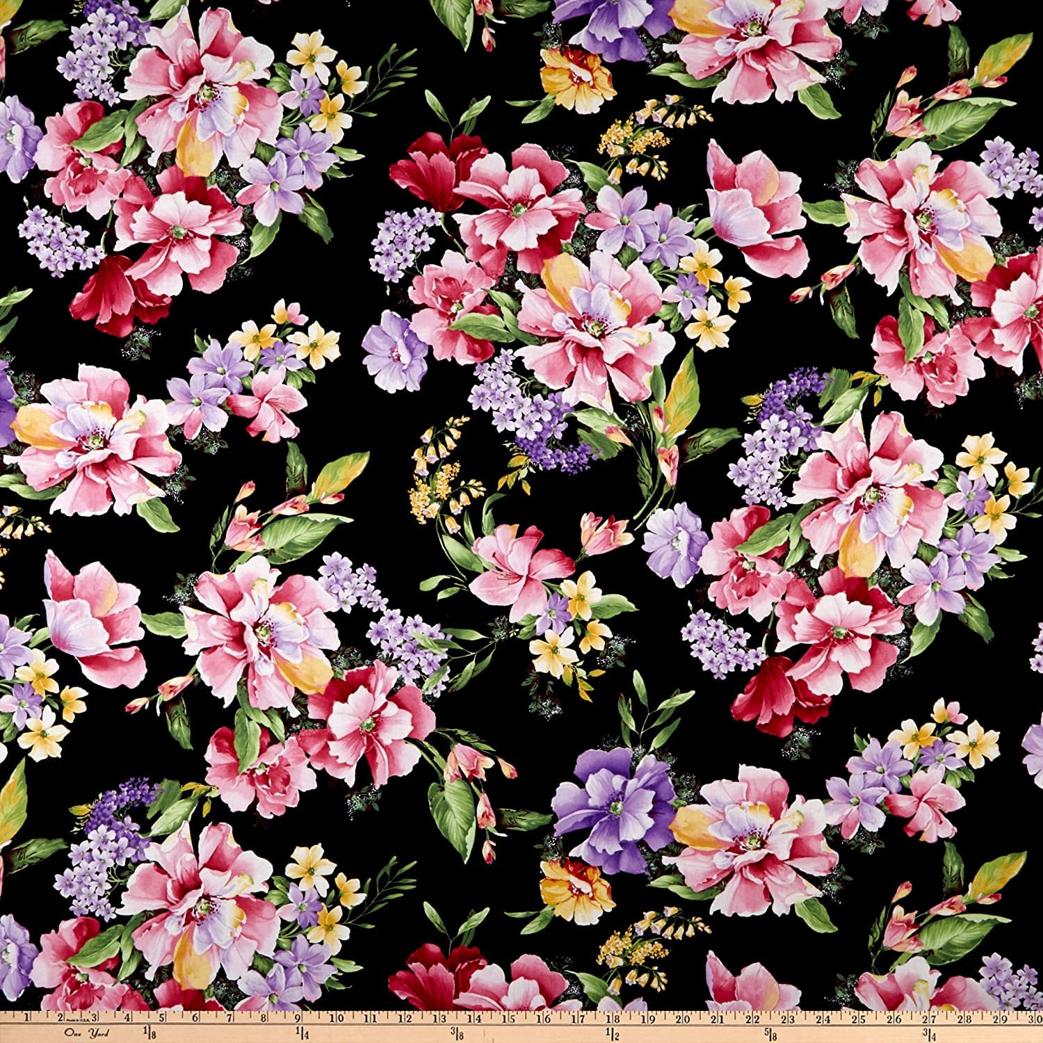 Floral Fabric, Rose Fabric: Timeless Treasures Isabelle Wild Rose rose ...