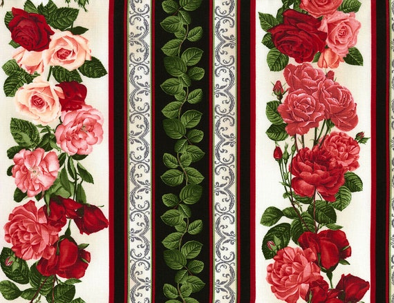Rose Fabric: Timeless Treasures Timeless Treasures Rose Border Stripes repeat  100% cotton fabric by the yard (TT893)