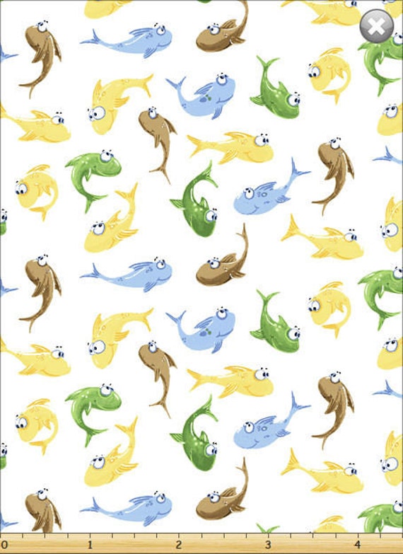 Susybee Fabric, Fish Fabric: Susybee's Paul Sheldon Fish White Premium Quality 100% cotton fabric by the yard  (SB87)