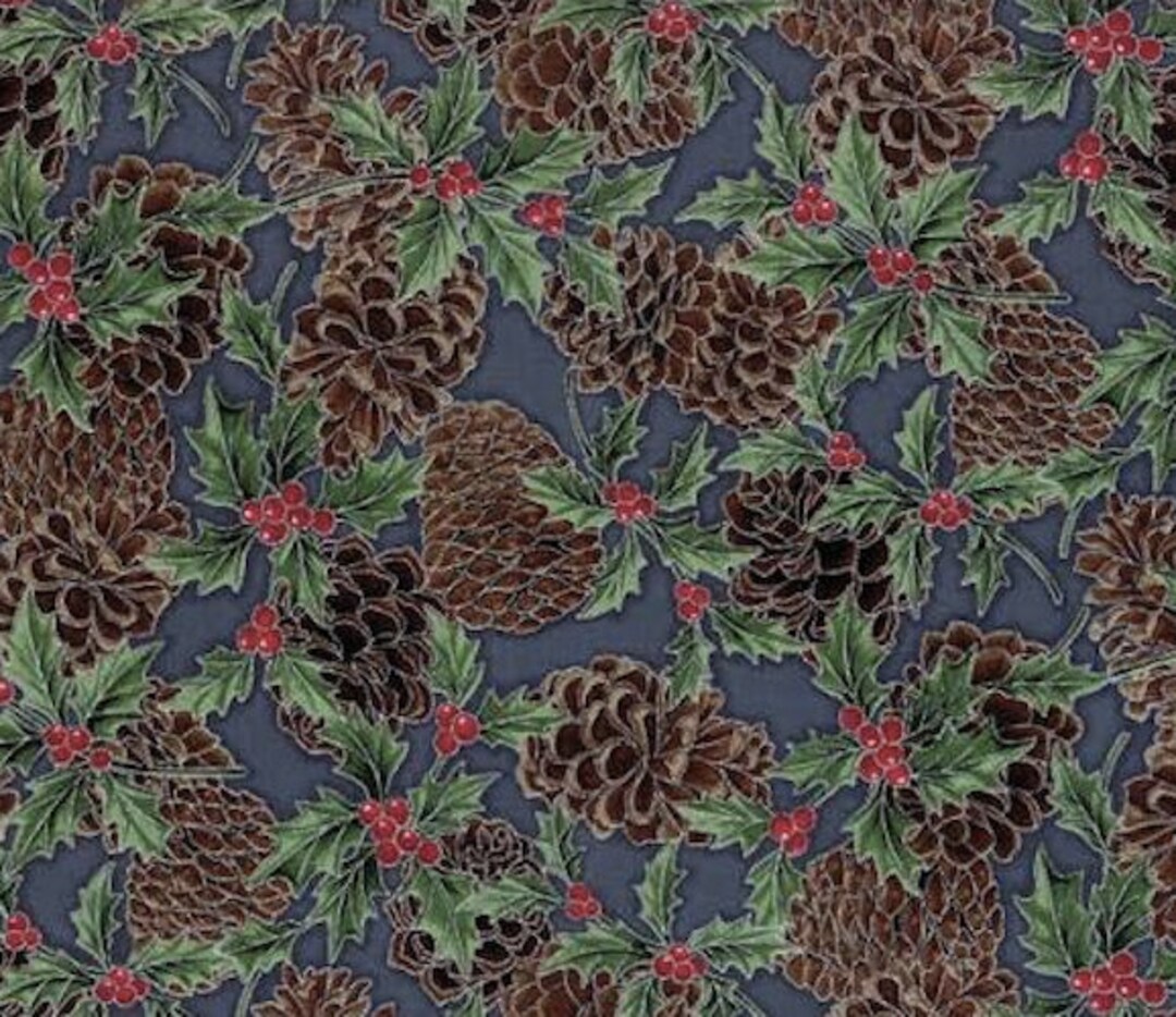 Pine Cones Fabric Christmas Fabric Hoffman Fabrics Storm Etsy