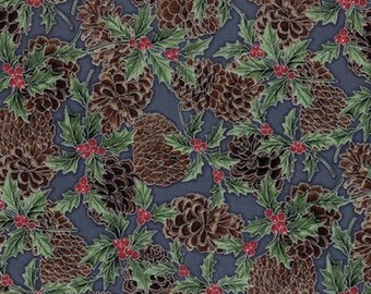 Pine Cones Fabric, Christmas Fabric: Hoffman Fabrics Storm Silver Pinecones  100% cotton Fabric by the yard (M298)