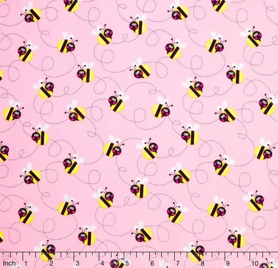Bee Fabric, Bees Fabric: Sunshine Day Bees All over on Pink by Studio E 100% cotton fabric by the yard 36"x43" (K222)