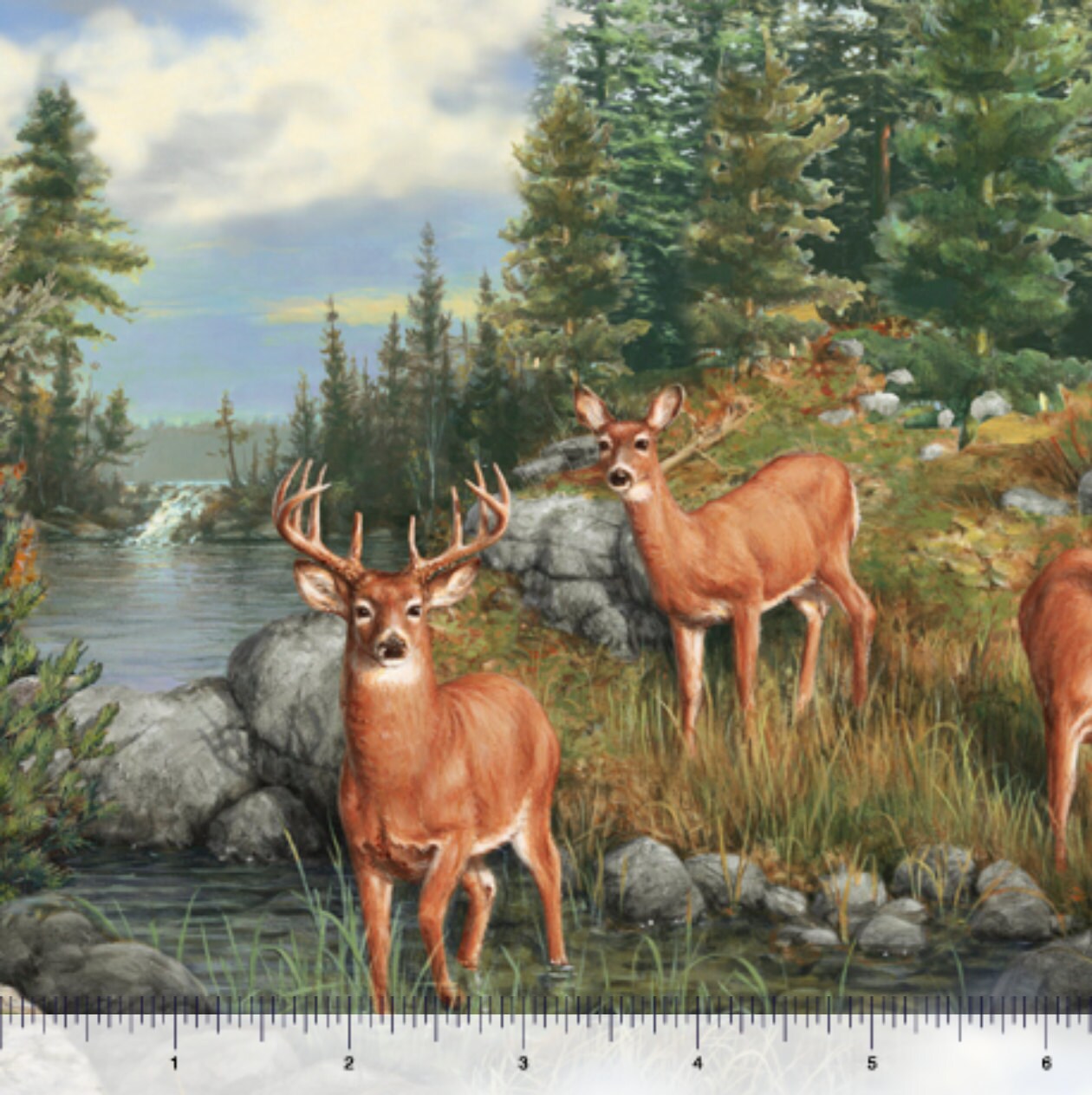 Deer Fabric Hunting season DEER MOUNTAIN DEERS Scenic by Quilting