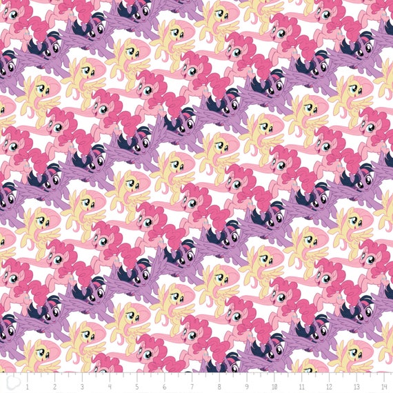 Camelot My Little Pony Stripes White- Twilight, Fluttershy, Pinkie Pie 100% cotton fabric by the yard CA640