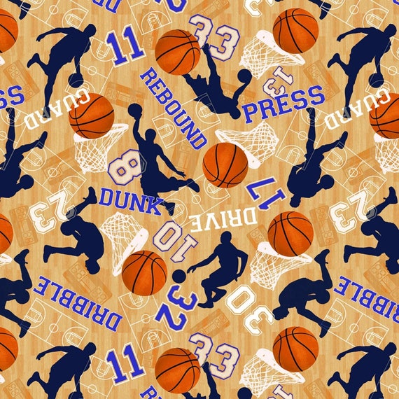 Basketball Fabric, Basketball Players Fabric: Timeless Treasures Basketball Game Motifs Tan 100% Cotton Fabric By The Yard (TT1219KK)