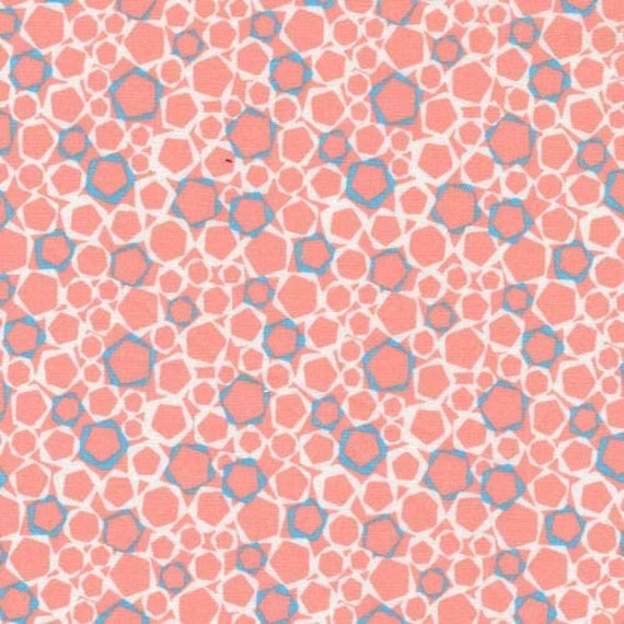 Geometric Fabric: Fabri-Quilt Graphix Hexagon Peach & Turquoise 100% cotton fabric by the yard (FQ319)