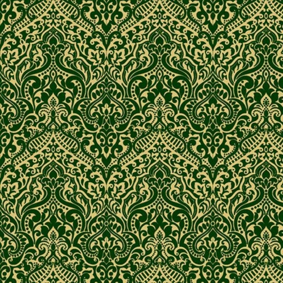 Pattern Fabric: Quilting Treasures Basics Luminous Lace Chevron Brocade Blender Metallic Forest 100% cotton Fabric by the yard (QT958)