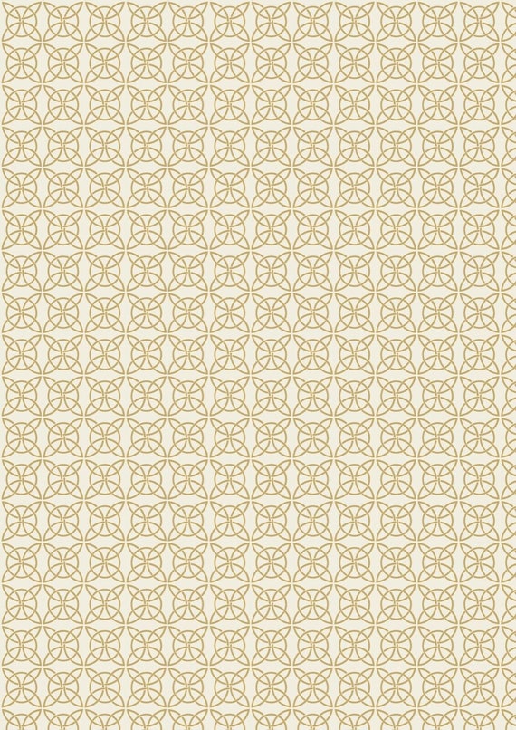 Pattern Fabric: Celtic reflections Cream Celtic Knot gold Metallic 100% cotton fabric by the yard (M515)