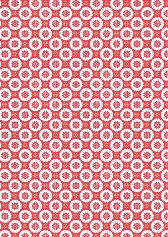 Christmas Fabric: Lewis & Irene Hygge Christmas Heart Snowflake Medallion RED 100% cotton fabric by the yard (M505)