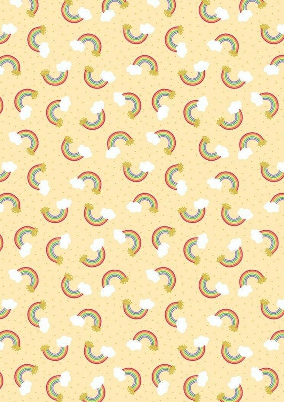 Rainbow Fabric: Small things Mythical & Magical Rainbows metallic 100% cotton fabric by the yard (M499)