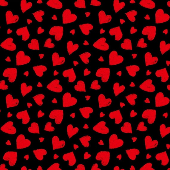 Heart Fabric: Timeless Treasures You Make My Heart Happy Black Happy Hearts Red Black Premium  100% cotton Fabric By The Yard (TT220KK)